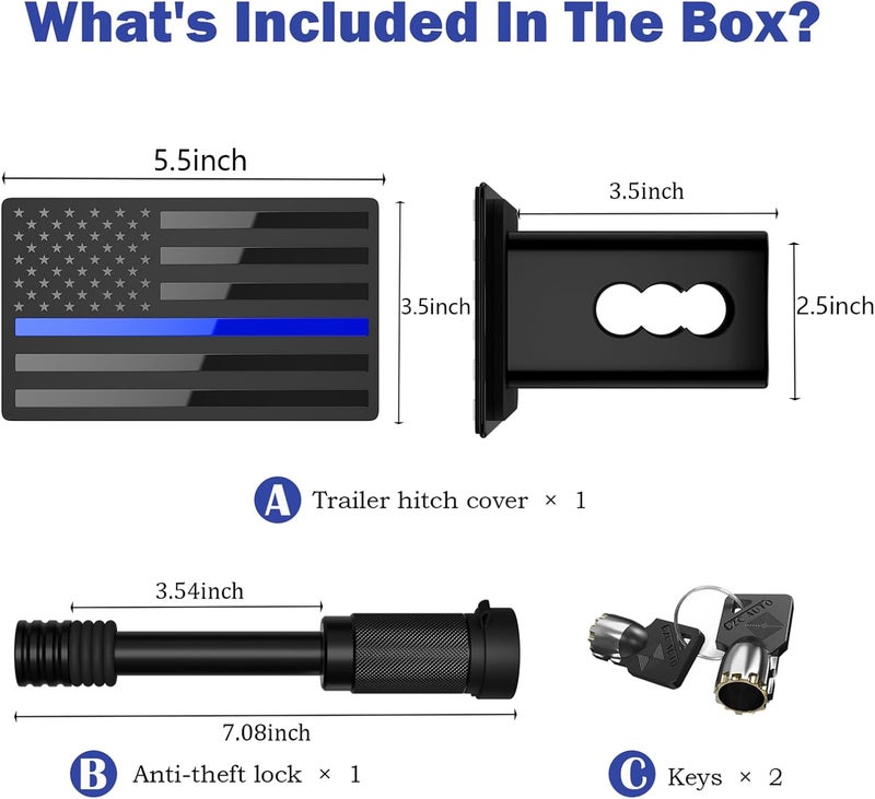 OGYE 2.5 Inch American Flag Trailer Hitch Cover, Fit for 2.5 Inch Hitch Receivers (with 5/8" Pin Dia Anti-Theft Trailer Hitch Lock)，Black&Thin Blue line - Image 5